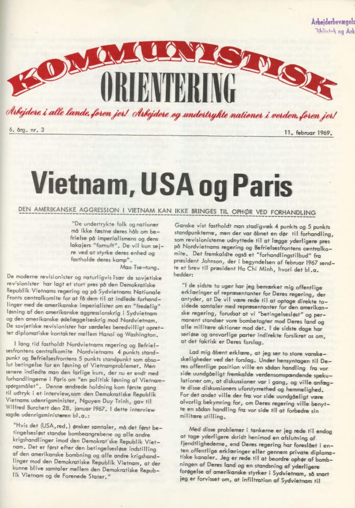 Kommunistisk Orientering, 1969, nr. 3 - Forside.