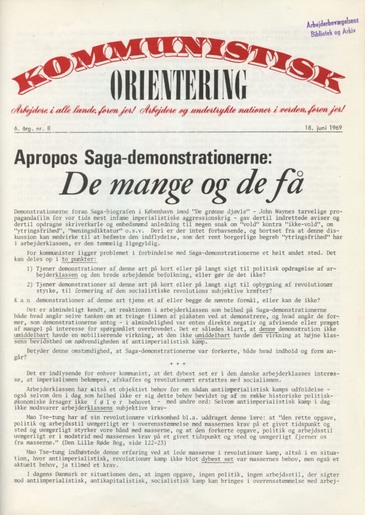 Kommunistisk Orientering 1969 nr. 8 - Forside.