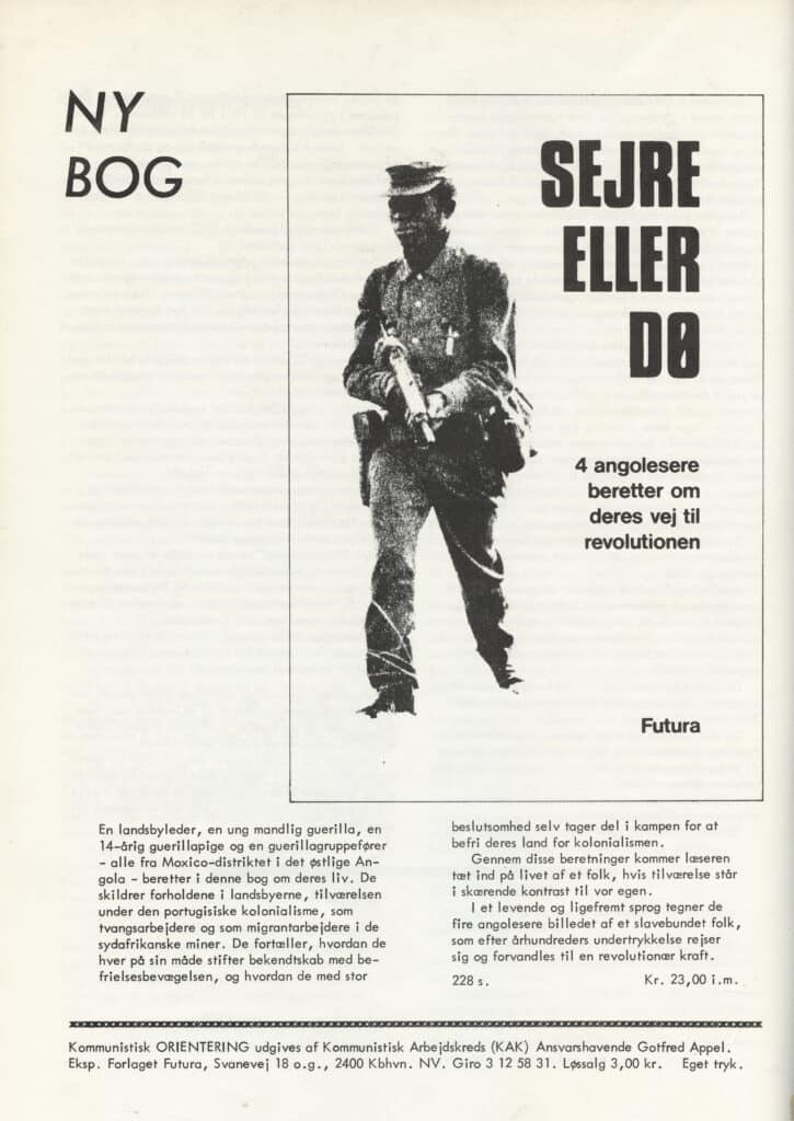 Kommunistisk Orientering nr. 2  1975 bagside med reklame for ny bog: Sejre eller Dø.