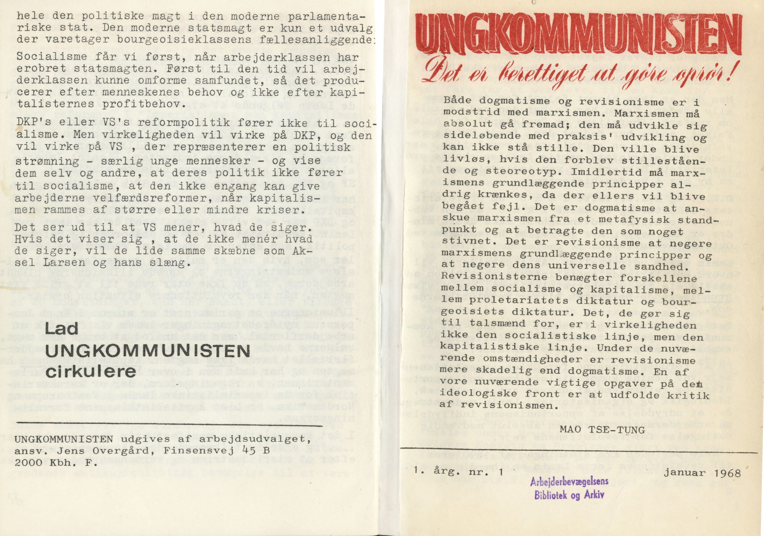 Ungkommunisten1968 nr. 1. cover