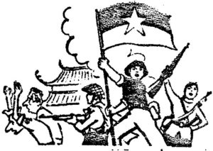 Tegning af vietnamesiske partisaner med tilfangetagne imperialister