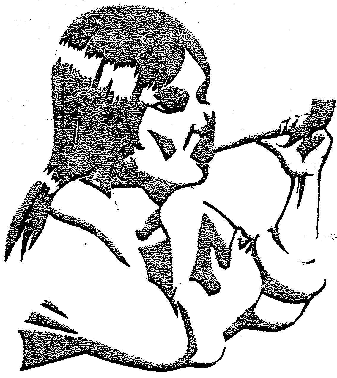 Tegning kvinde ryger (opiums?)pibe