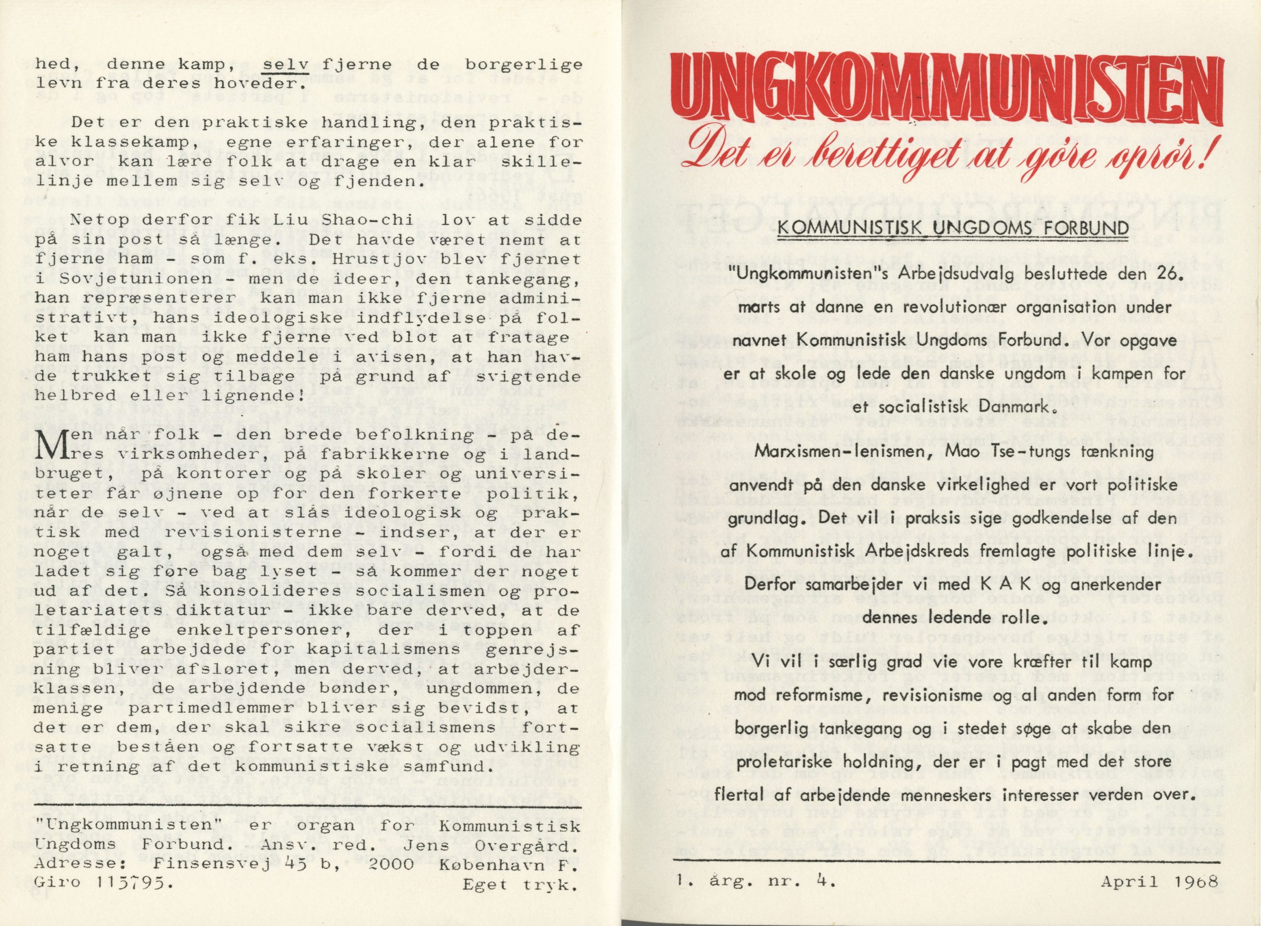 Ungkommunisten 1968, nr. 4, for- og bagside