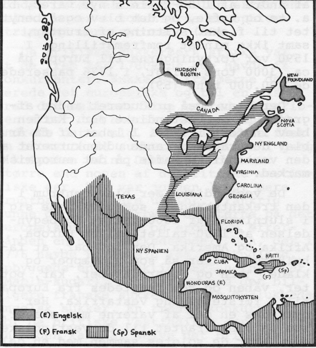Kort over Nordamerika ca. 1750.