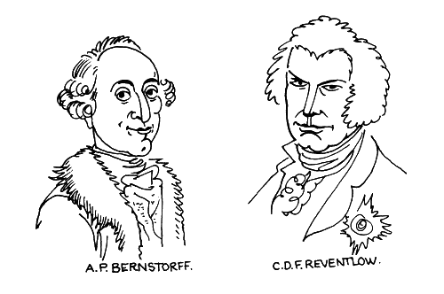 Tegning af Madsen. A.P. Bernstorff og C.D.F. Reventlow
