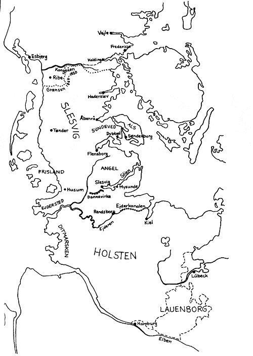 Tegning af Madsen. Kort over Slesvig og Holsten