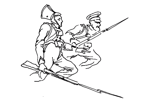 Tegning af Madsen. Danske soldater
