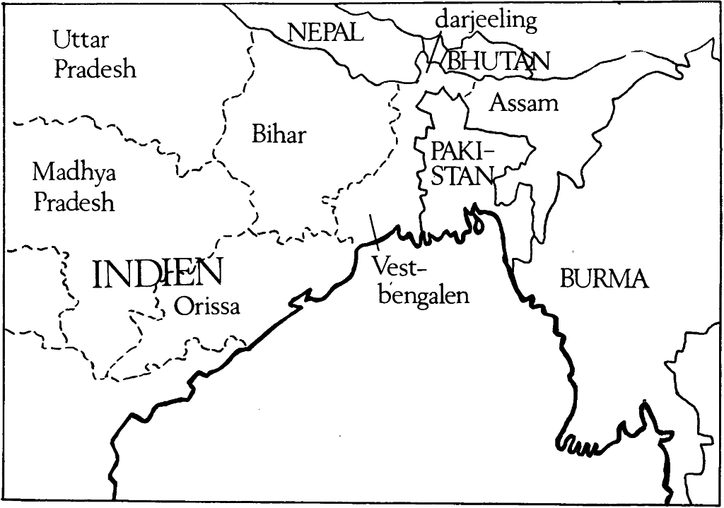 Kort over det nordøstlige Indien.