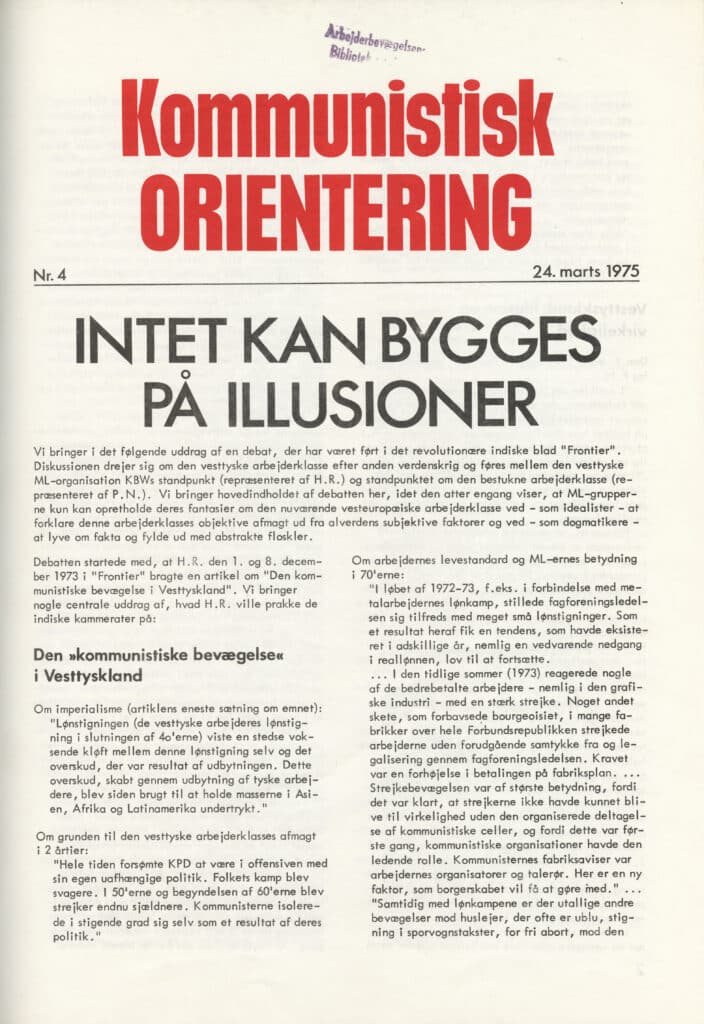 Kommunistisk Orientering, nr. 4, 1975, Forsiden.